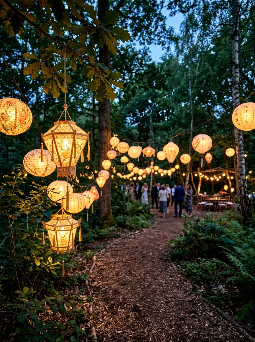 Hanging lantern garden trail - 25 Spring Garden Path Decor Ideas