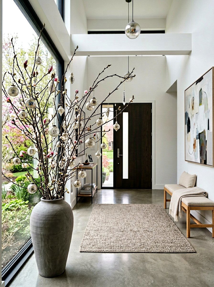 Hanging mercury glass ornaments on branches - 25 Spring Mercury Glass Decor Ideas