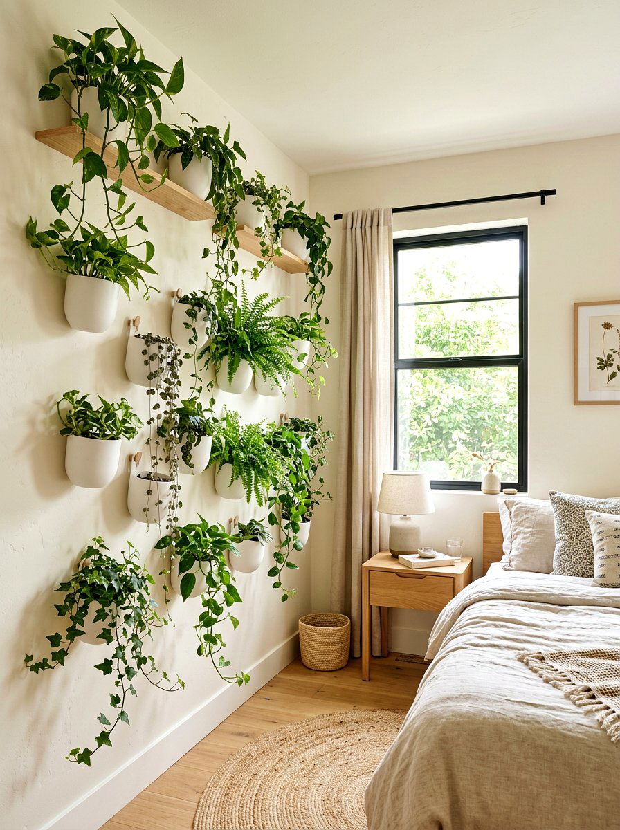 Hanging plant wall - 25 Spring Bedroom Wall Decor Ideas