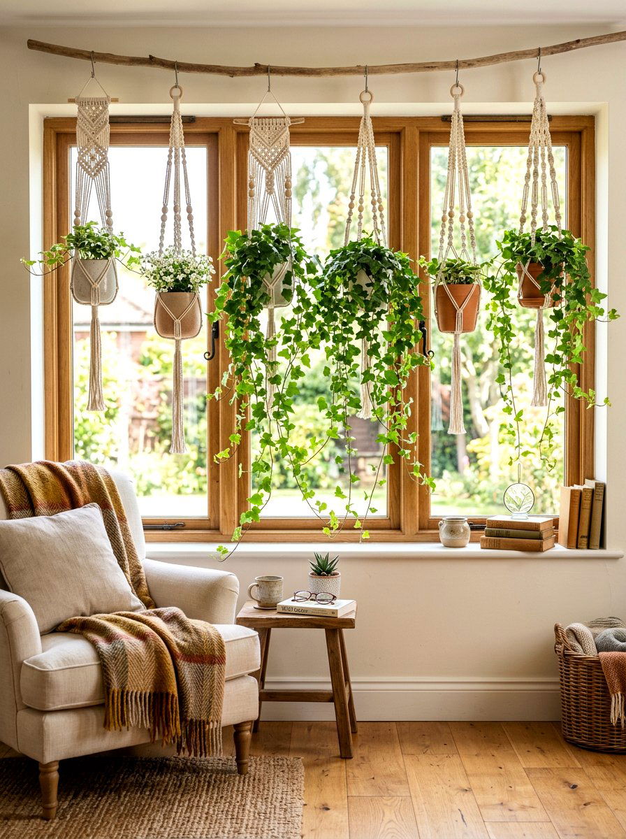 Hanging plant window display - 25 Spring Greenery Decor Ideas