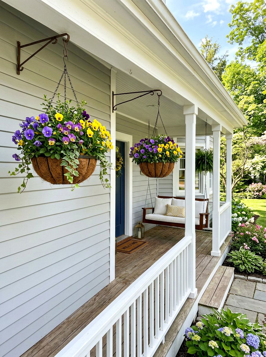 Hanging porch basket flowers - 25 Spring Basket Decor Ideas