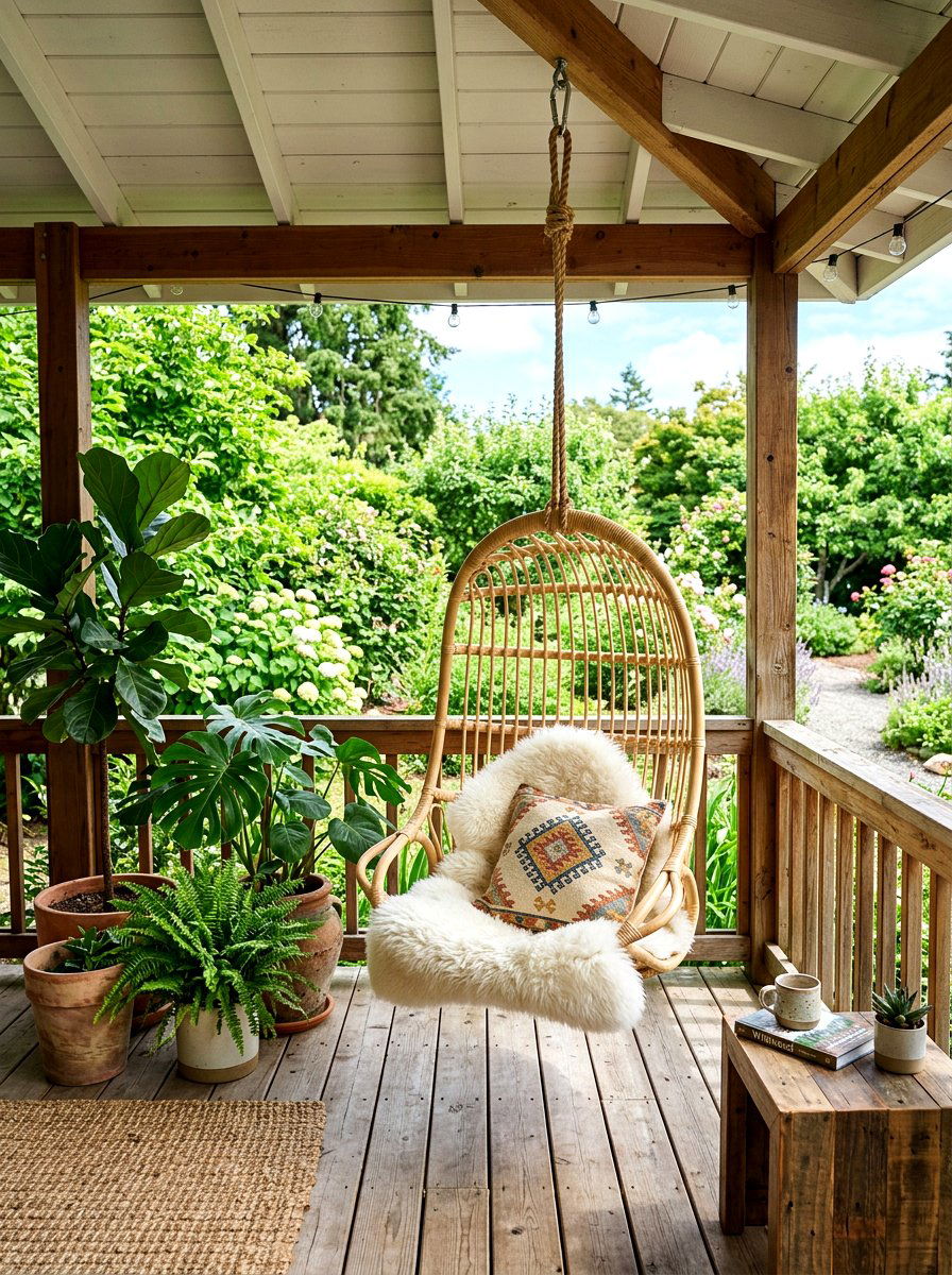 Hanging rattan chair - 25 Spring Bohemian Decor Ideas