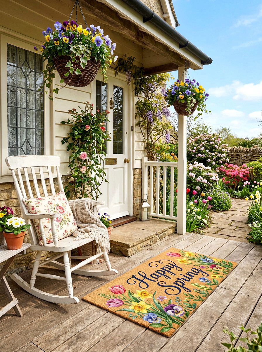 Happy spring floral mat - 25 Spring Welcome Mat Ideas