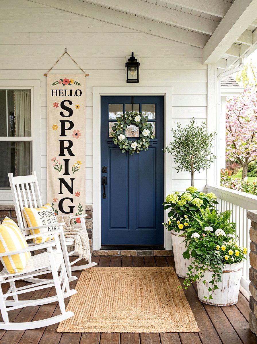 Hello Spring Porch Banner - 25 Spring Outdoor Banner Ideas