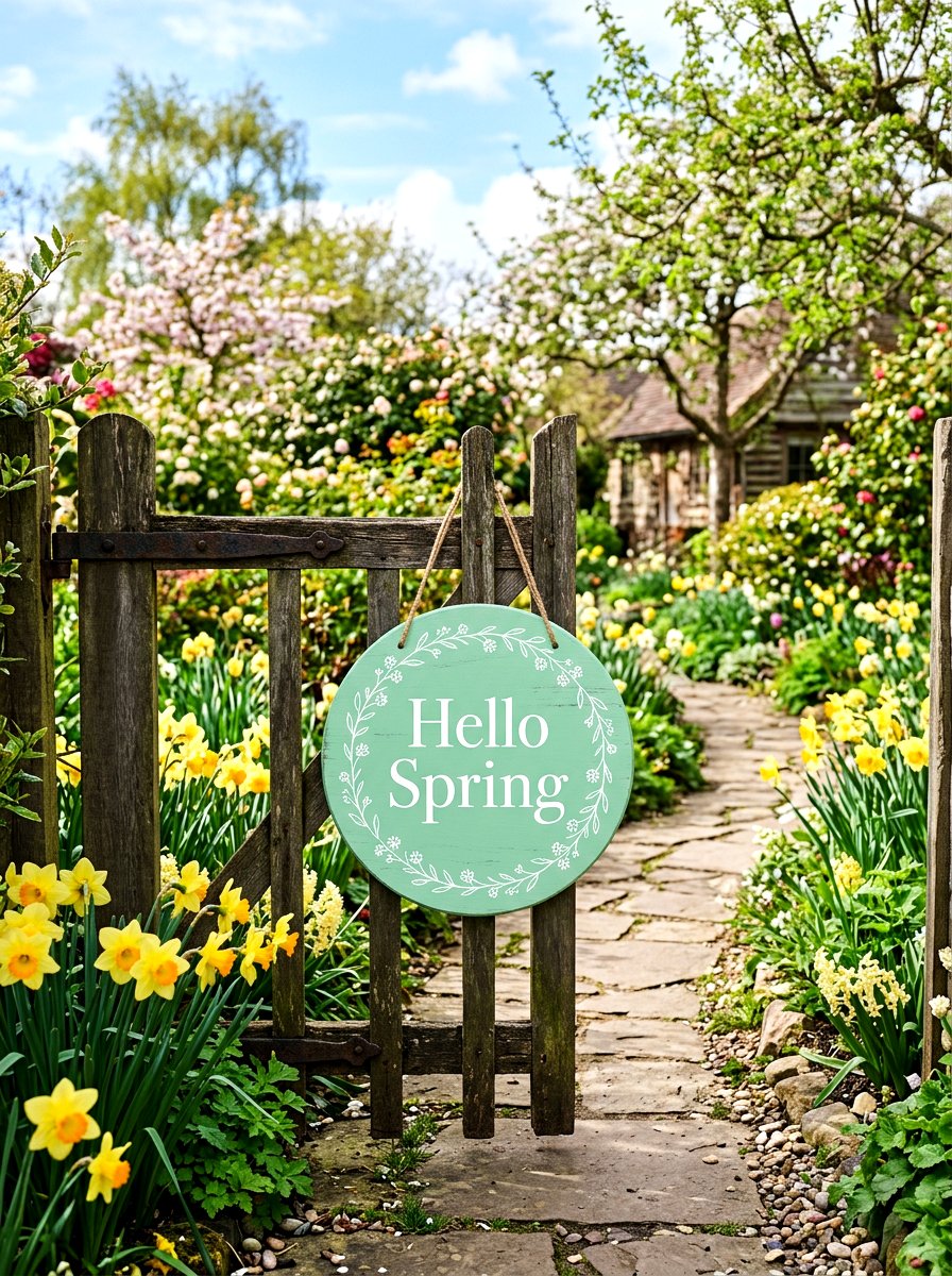 Hello Spring Sign - 25 Spring Outdoor Sign Ideas