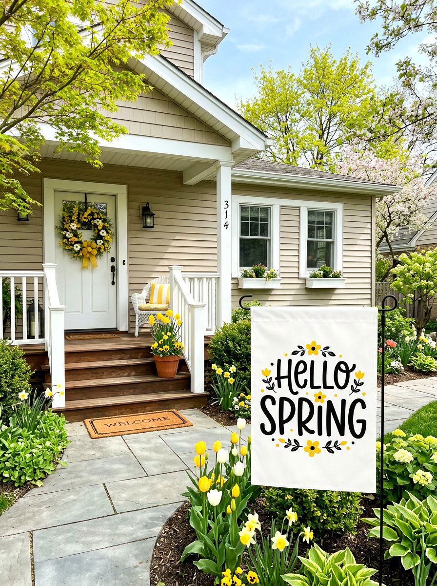Hello Spring Welcome Flag - 25 Spring Yard Flag Ideas