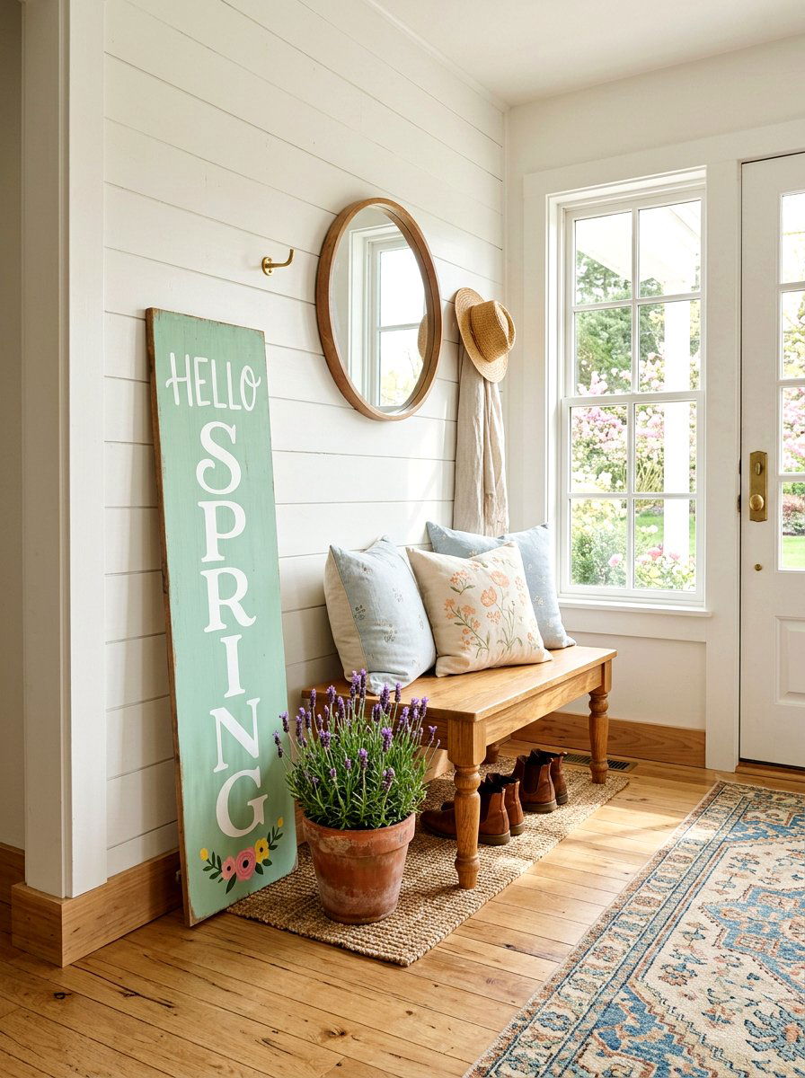 Hello Spring Wood Sign - 25 Spring DIY Sign Ideas