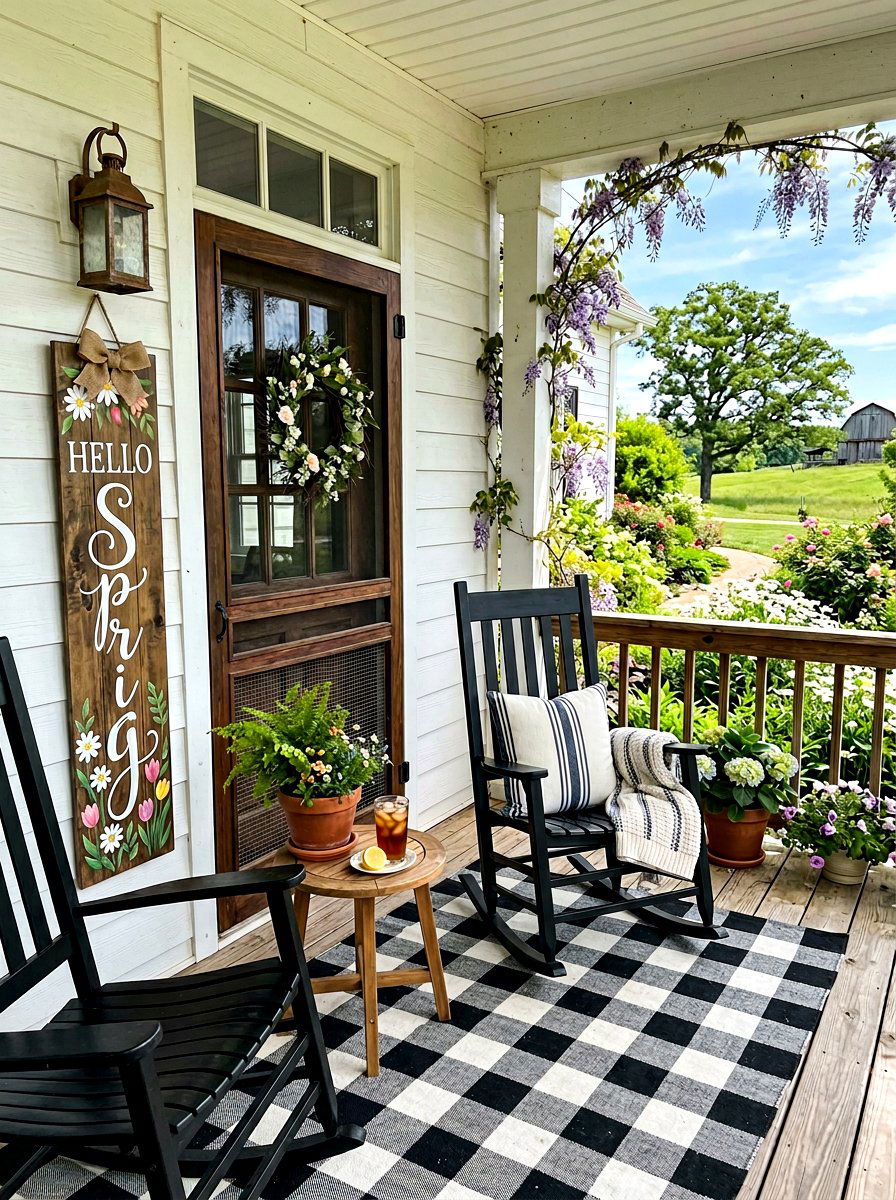 Hello spring wood sign - 25 Spring Screen Door Decor Ideas