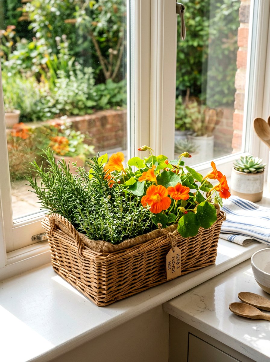 Herb And Flower Mix Basket - 25 Spring Flower Basket Ideas