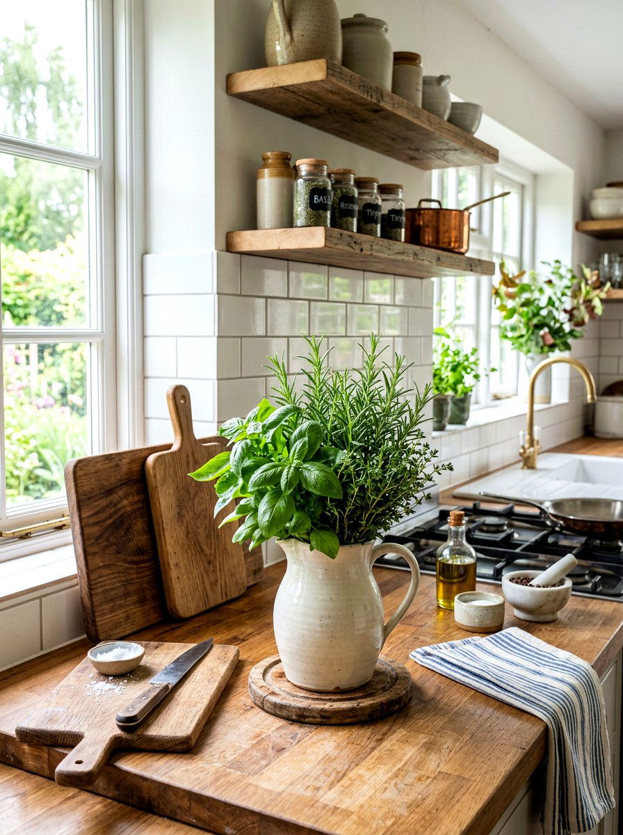 Herb Bouquet Kitchen Countertop - 25 Spring Floral Centerpiece Ideas