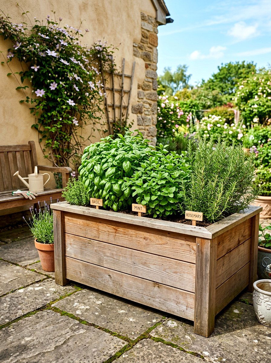 Herb Garden Box - 25 Spring Patio Corner Decor Ideas