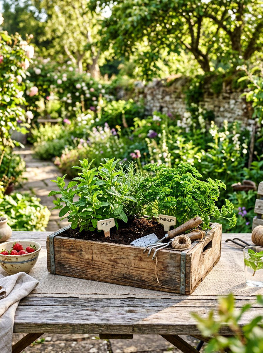 Herb Garden Centerpiece - 25 Spring Outdoor Table Decor Ideas
