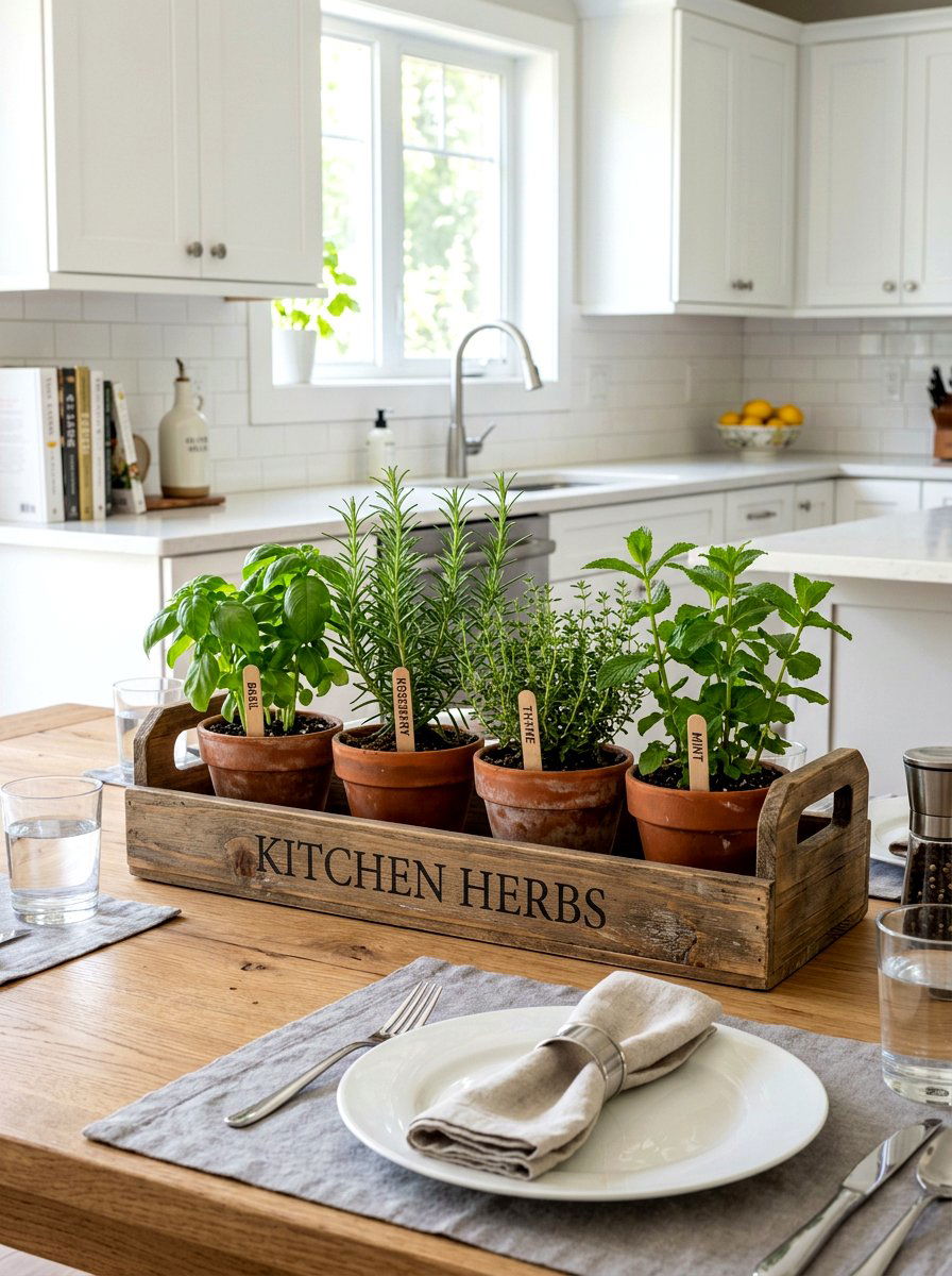 Herb Garden Centerpiece - 25 Spring Kitchen Table Decor Ideas