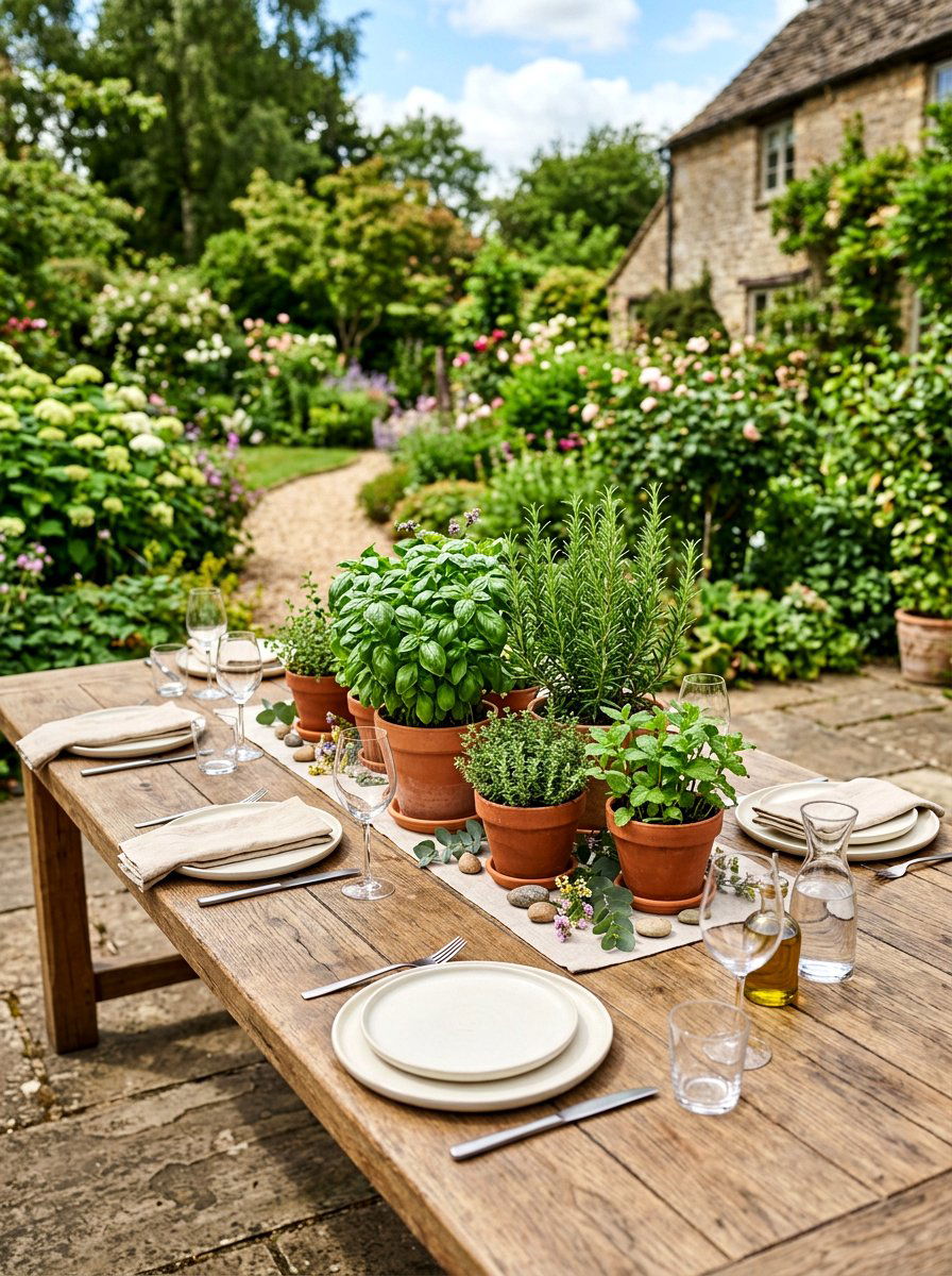 Herb Garden Centerpieces - 25 Spring Outdoor Dining Table Decor Ideas