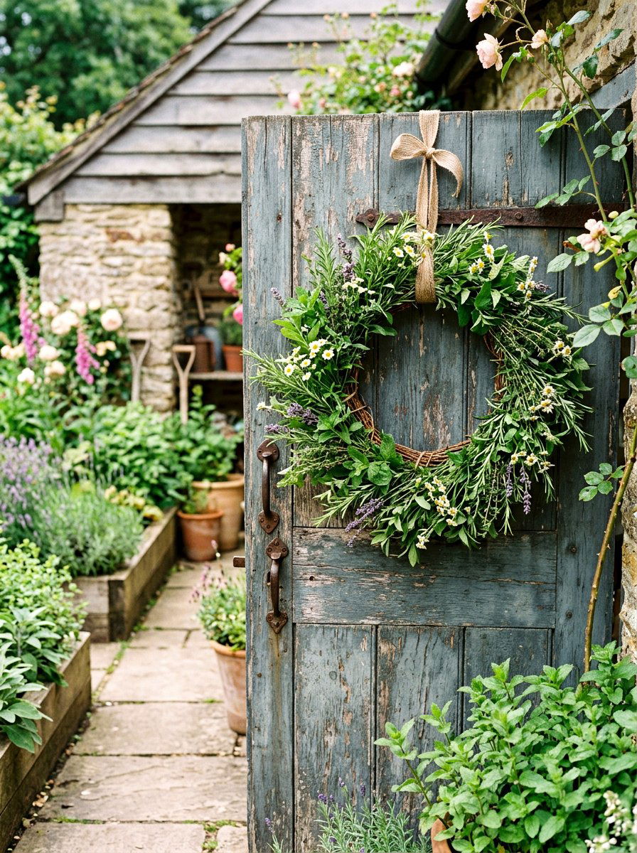 Herb Garden Door Wreath - 25 Spring Fresh Floral Wreath Ideas