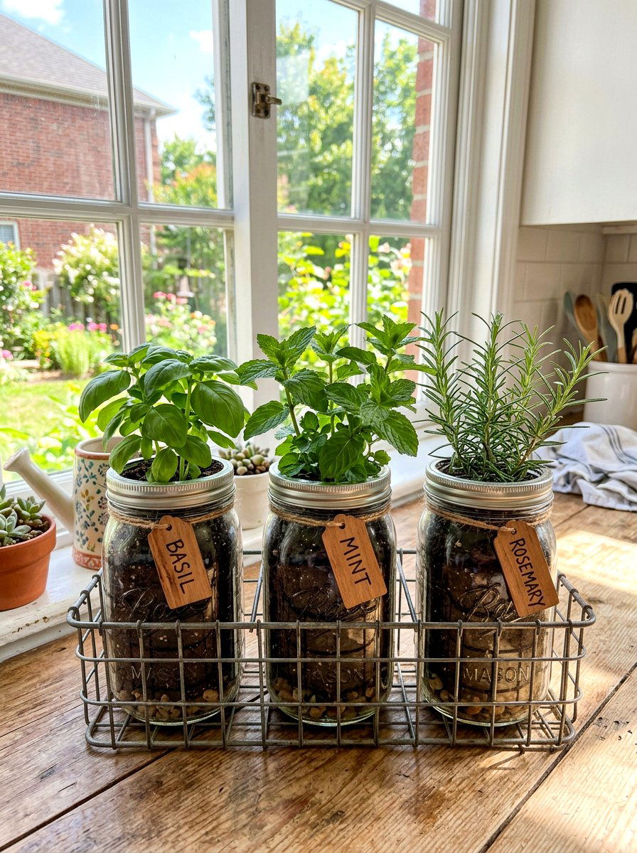 Herb Garden Mason Jar - 25 Spring Mason Jar Centerpiece Ideas