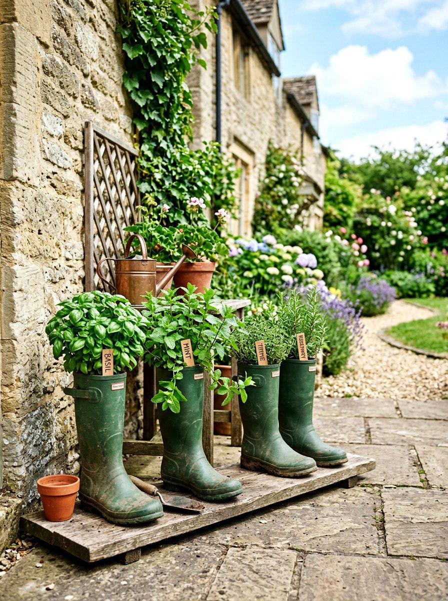 Herb Garden Rain Boot Planter - 25 Spring Rain Boot Planter Ideas