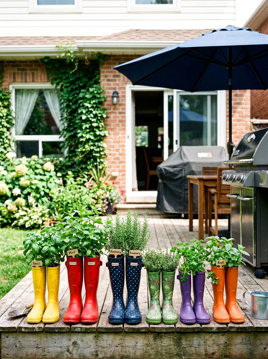 Herb Garden Rain Boots - 25 Spring Boot Planter Ideas