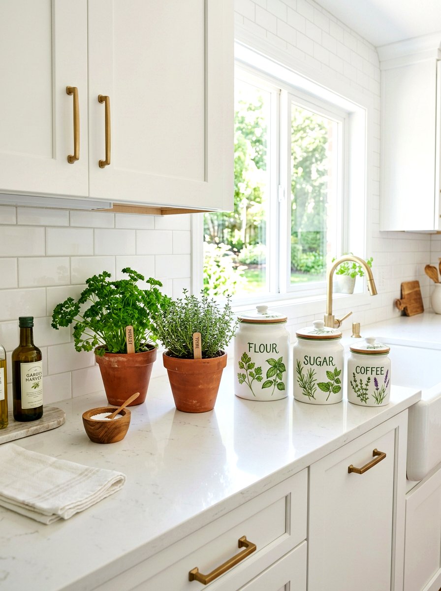 Herb Garden Themed Canisters - 25 Spring Kitchen Canisters Ideas