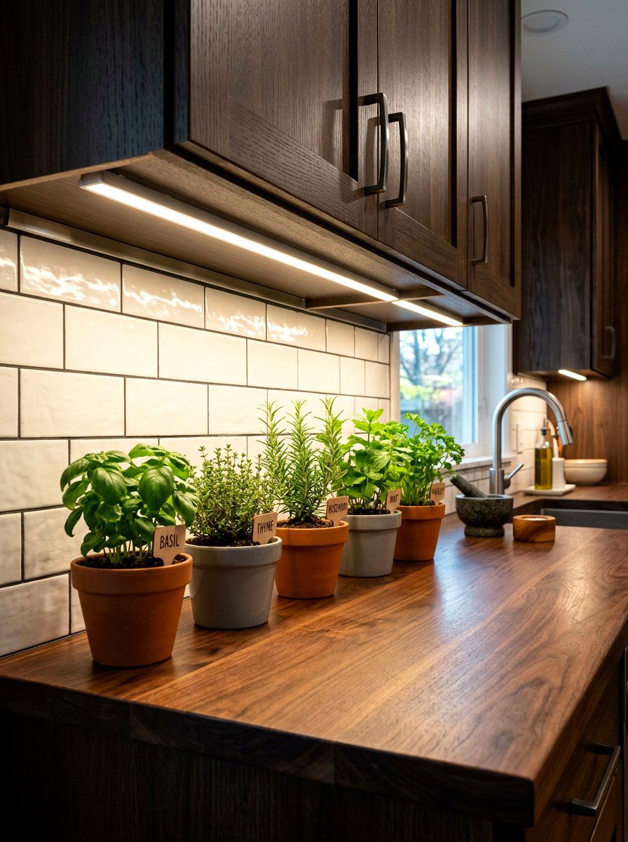 Herb Garden Under Cabinet Lighting - 25 Spring Indoor Herb Display Ideas