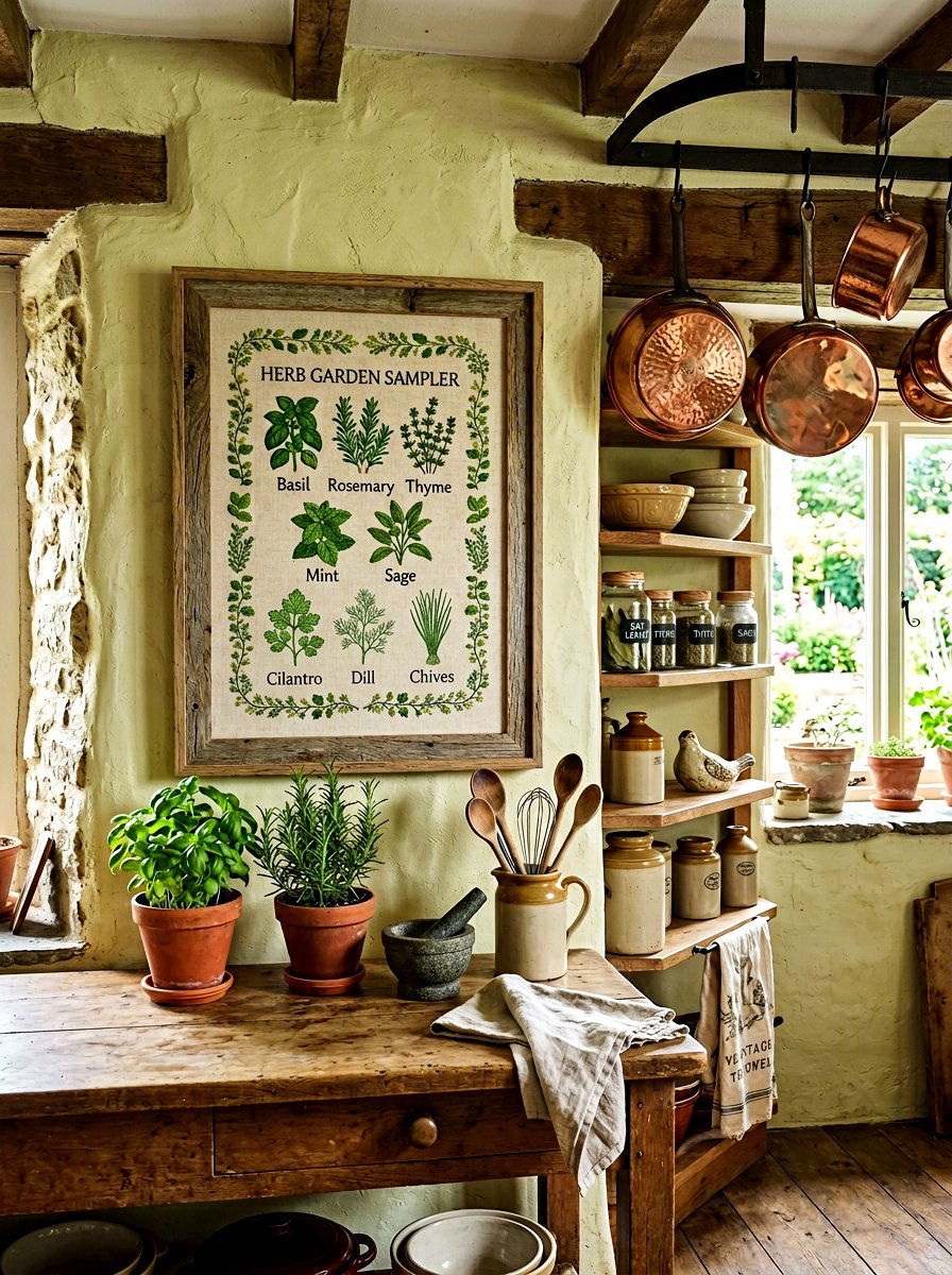 Herb Garden Wall Sampler - 25 Spring Punch Needle Decor Ideas