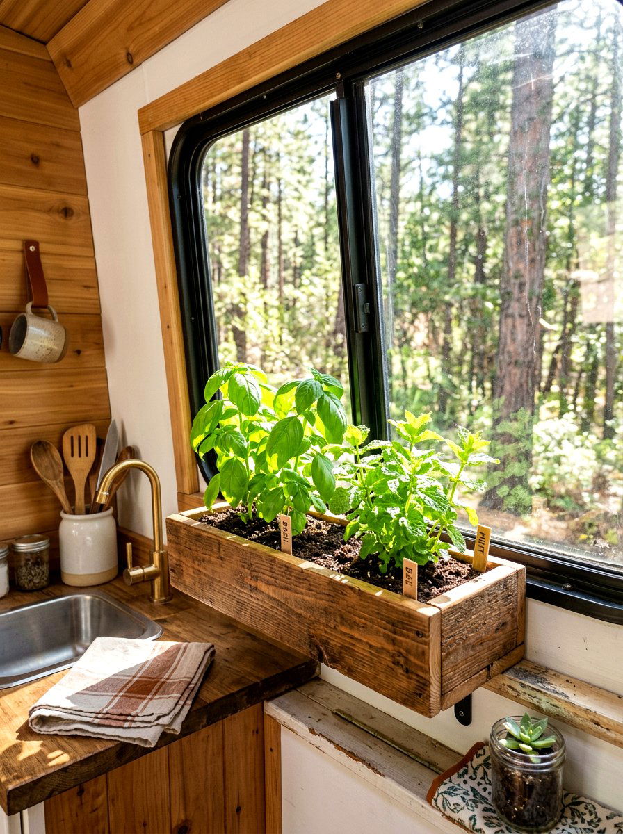 Herb Garden Window Box - 25 Spring Camper Decor Ideas