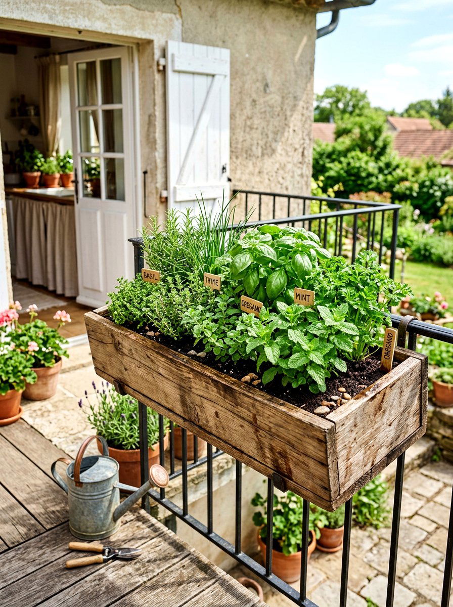 Herb Garden Window Box - 25 Spring Balcony Flower Box Ideas