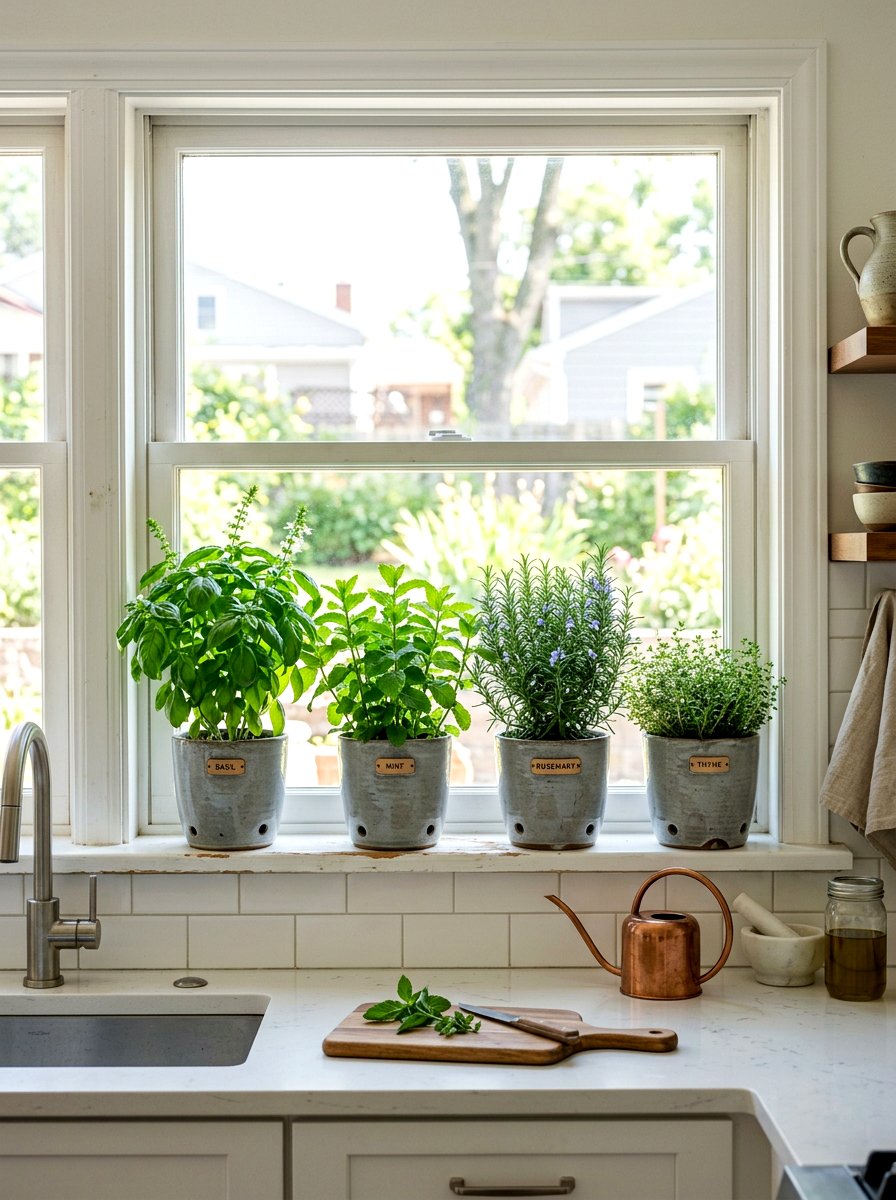 Herb Garden Window Sill - 25 Spring Window Frame Decor Ideas