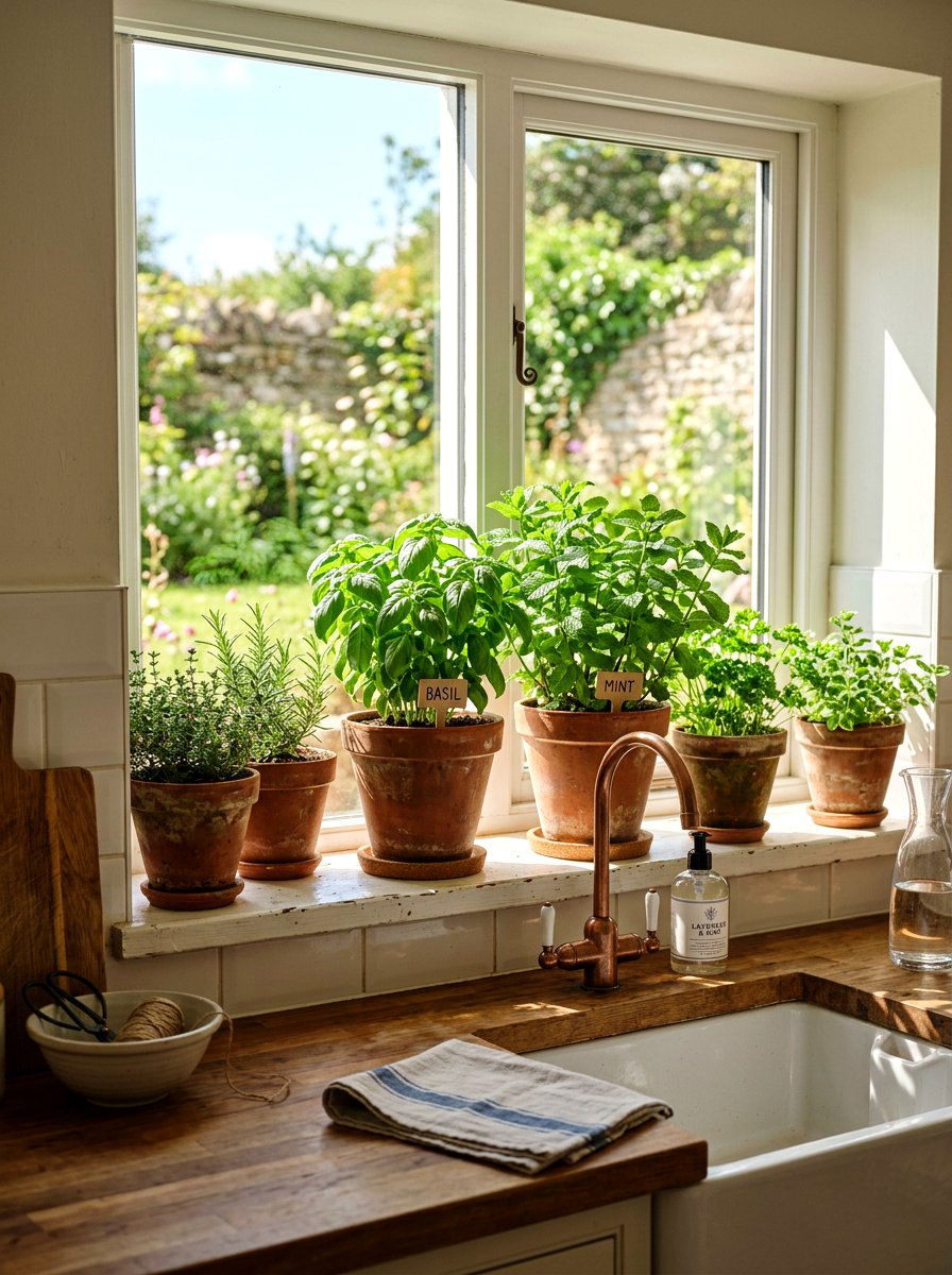 Herb Garden Windowsill - 25 Spring Kitchen Decor Ideas