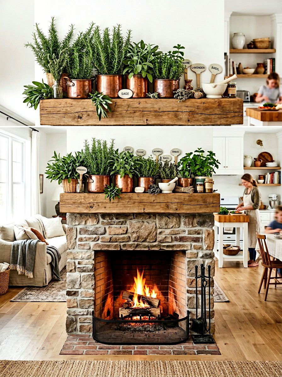 Herb Mantel - 25 Spring Garland Ideas for Mantel
