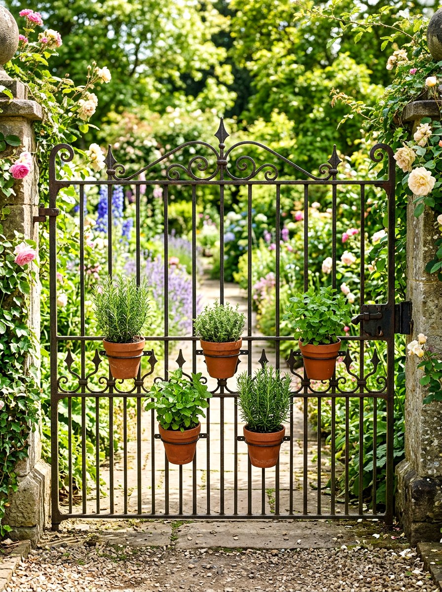 Herb Planter For Gate - 25 Spring Iron Gate Decor Ideas