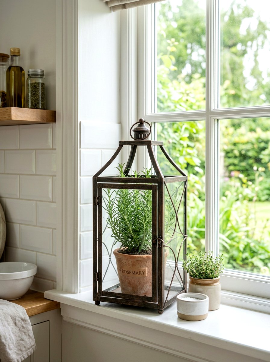 Herb Window Sill Lantern - 25 Spring Lantern Decor Ideas