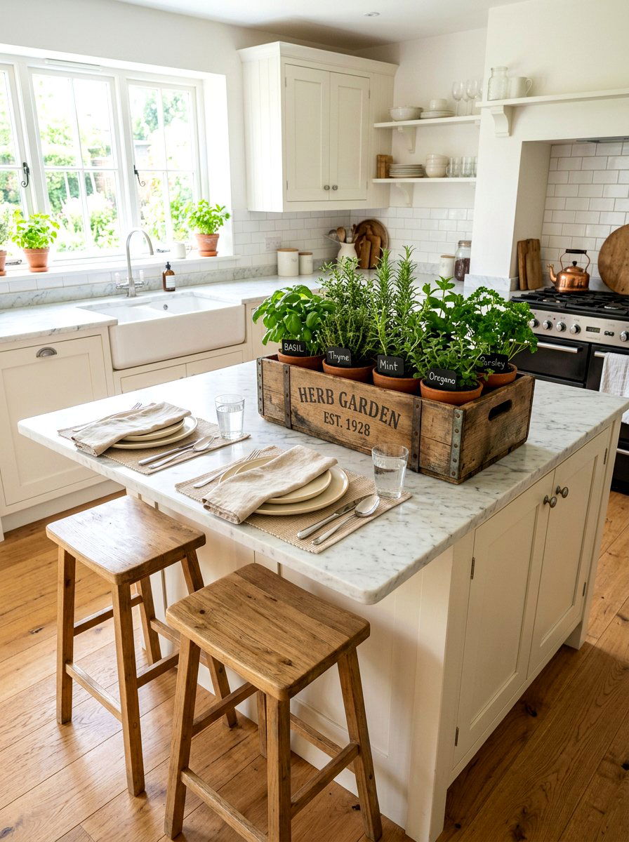 Herb crate dining area - 25 Spring Greenery Decor Ideas