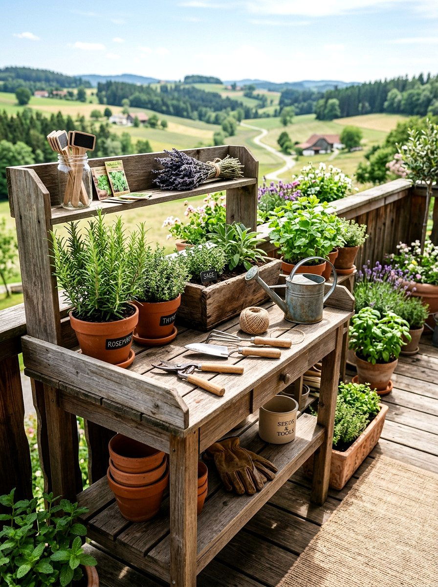 Herb garden potting bench - 25 Spring Balcony Herb Garden Ideas