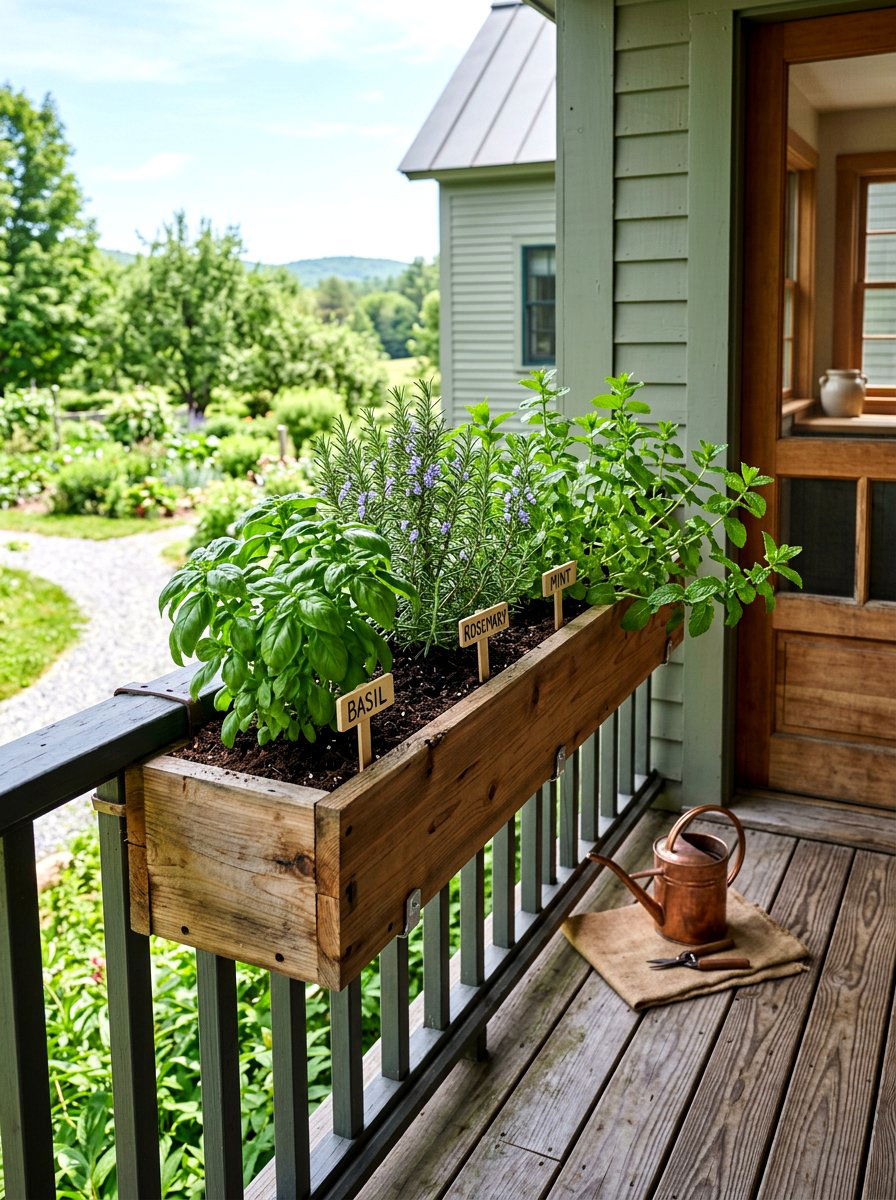 Herb garden railing box - 25 Spring Porch Railing Planter Ideas