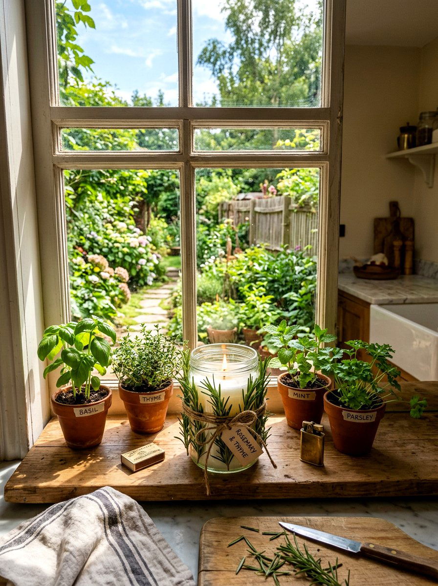 Herbs candle jar - 25 Spring Candle Decor Ideas