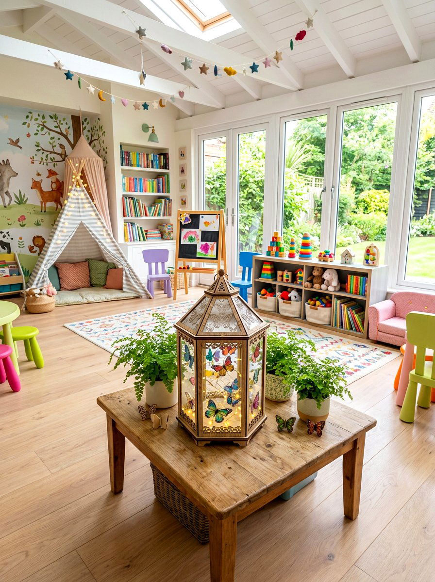 Hexagon Lantern With Butterfly Accents - 25 Spring Lantern Centerpiece Ideas