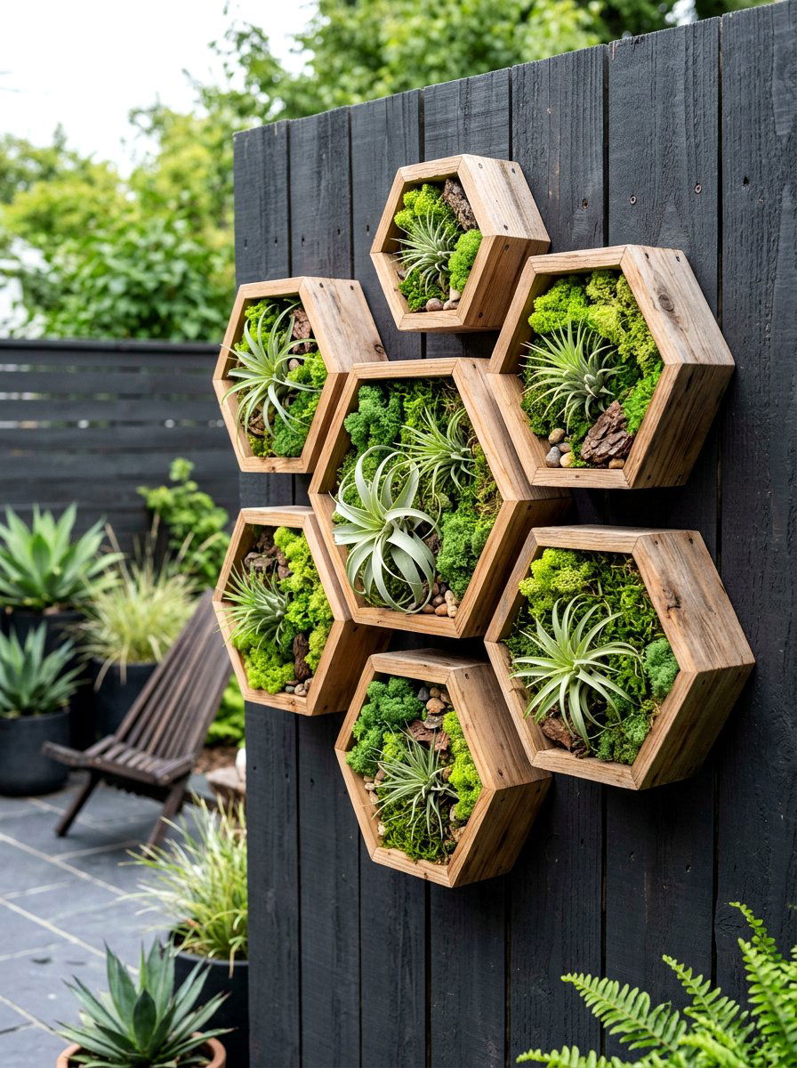 Hexagon Wood Wall Planter - 25 Spring Wooden Planter Ideas