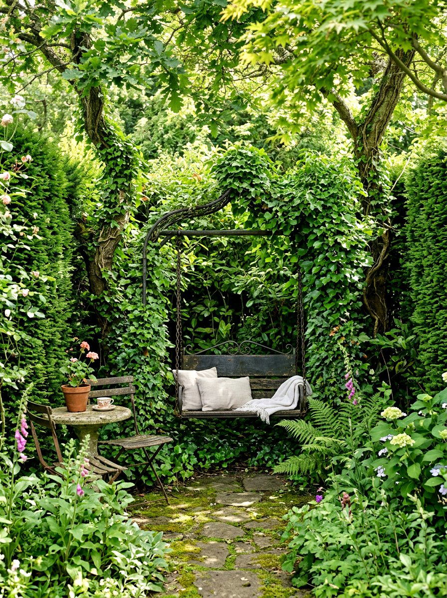 Hidden Secret Garden Swing Ivy - 25 Spring Garden Swing Decor Ideas