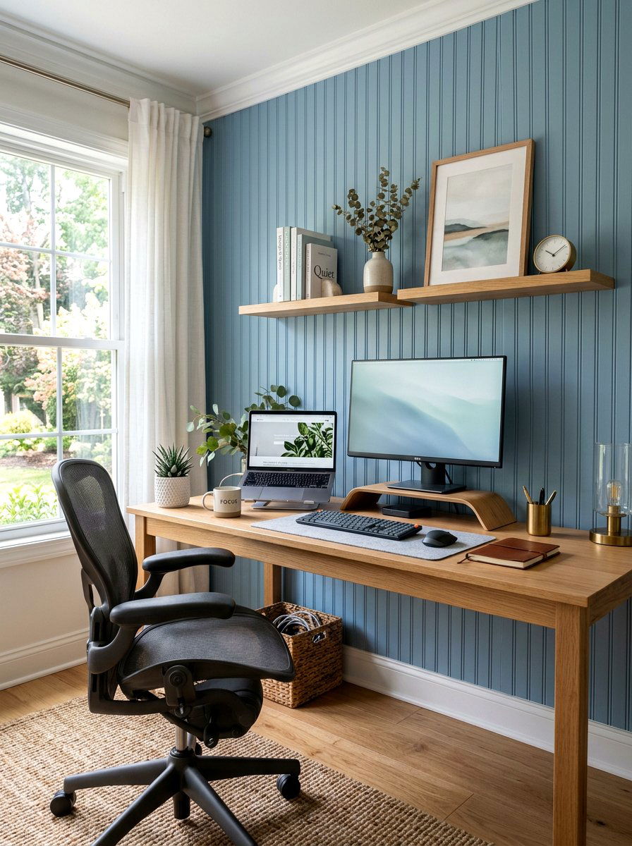 Home Office Beadboard Desk Area - 25 Spring Beadboard Decor Ideas