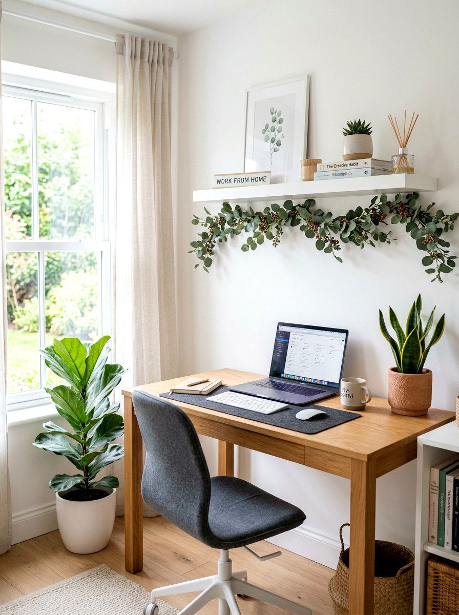Home Office Desk Greenery - 25 Spring Eucalyptus Garland Ideas