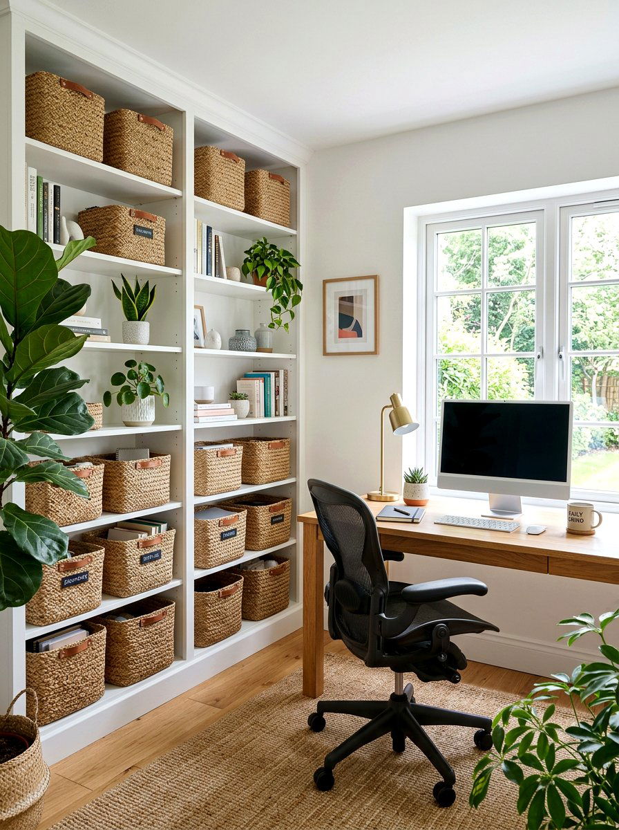 Home Office Shelf Basket - 25 Spring Seagrass Basket Decor Ideas