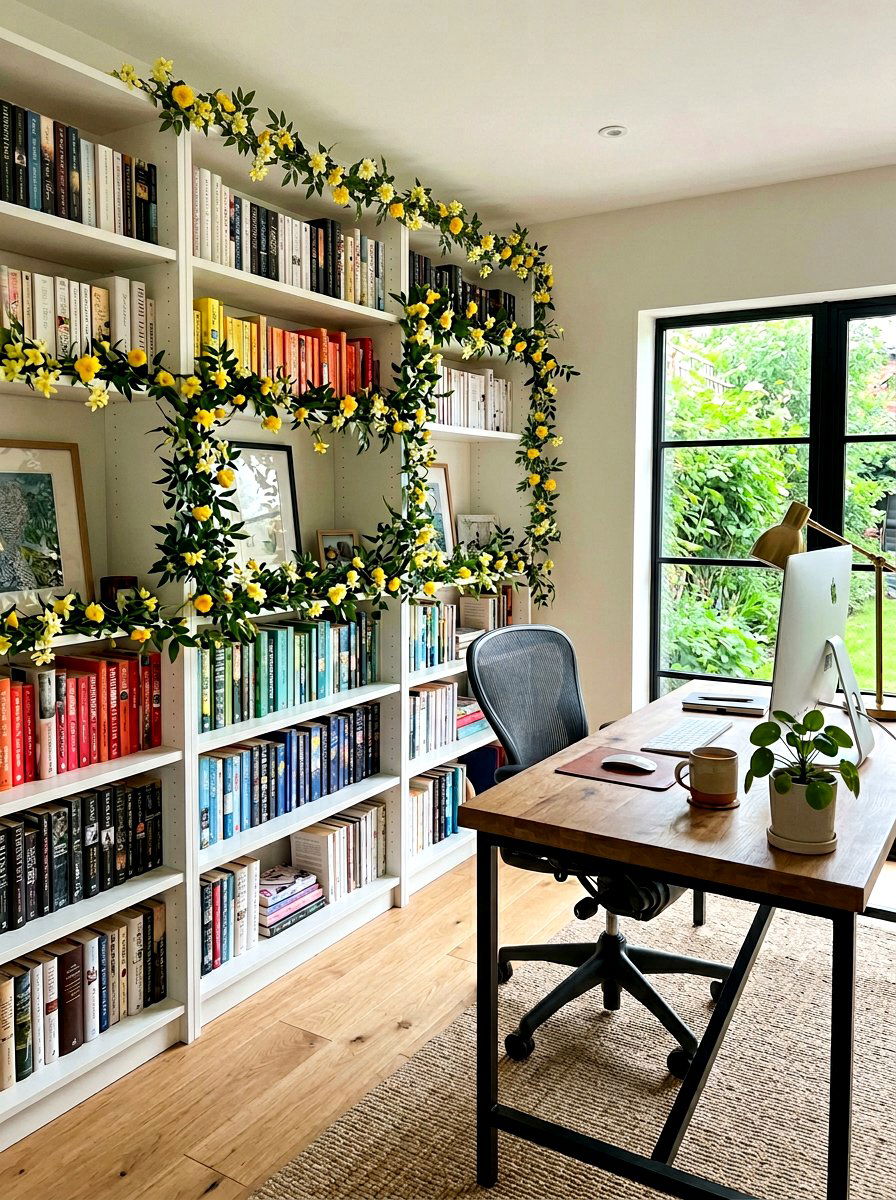 Home Office Shelf Flower Trail - 25 Spring Floral Garland Ideas