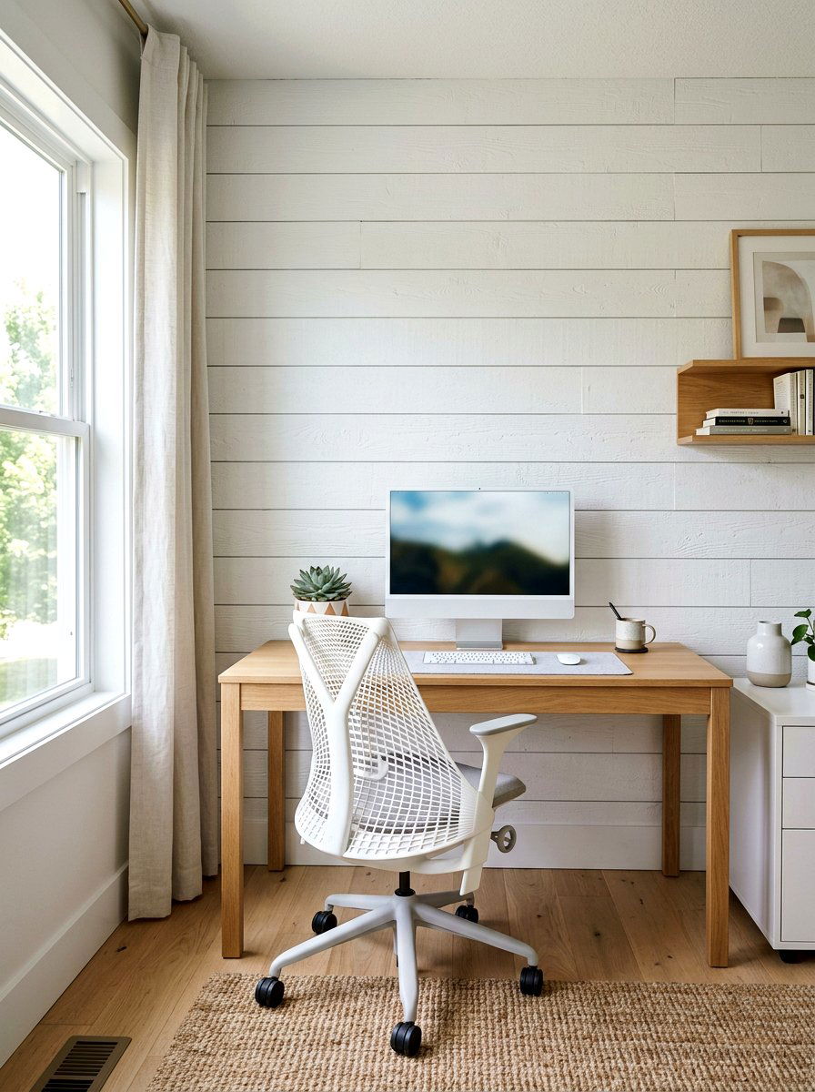 Home Office Shiplap Wall With Desk - 25 Spring Shiplap Wall Decor Ideas