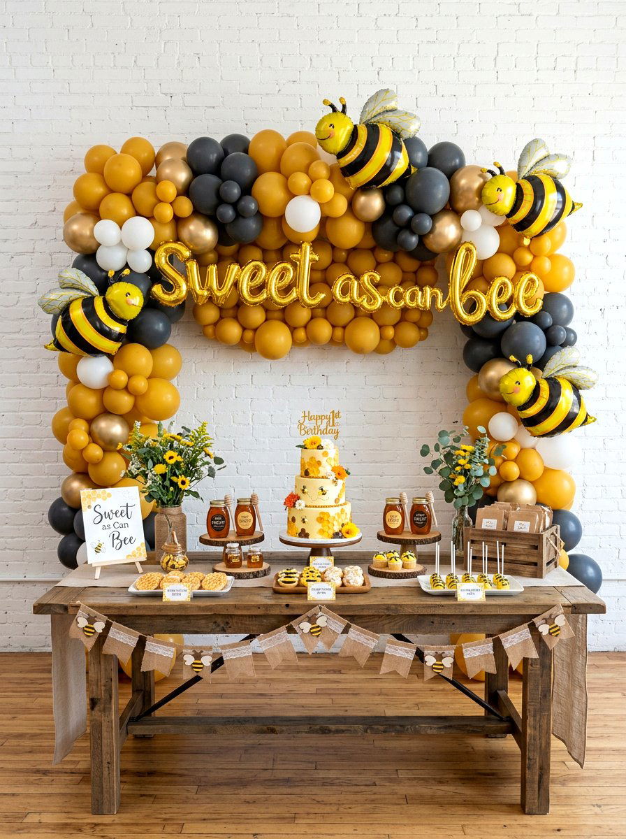 Honey Bee Balloon Backdrop - 25 Spring Balloon Garland Ideas