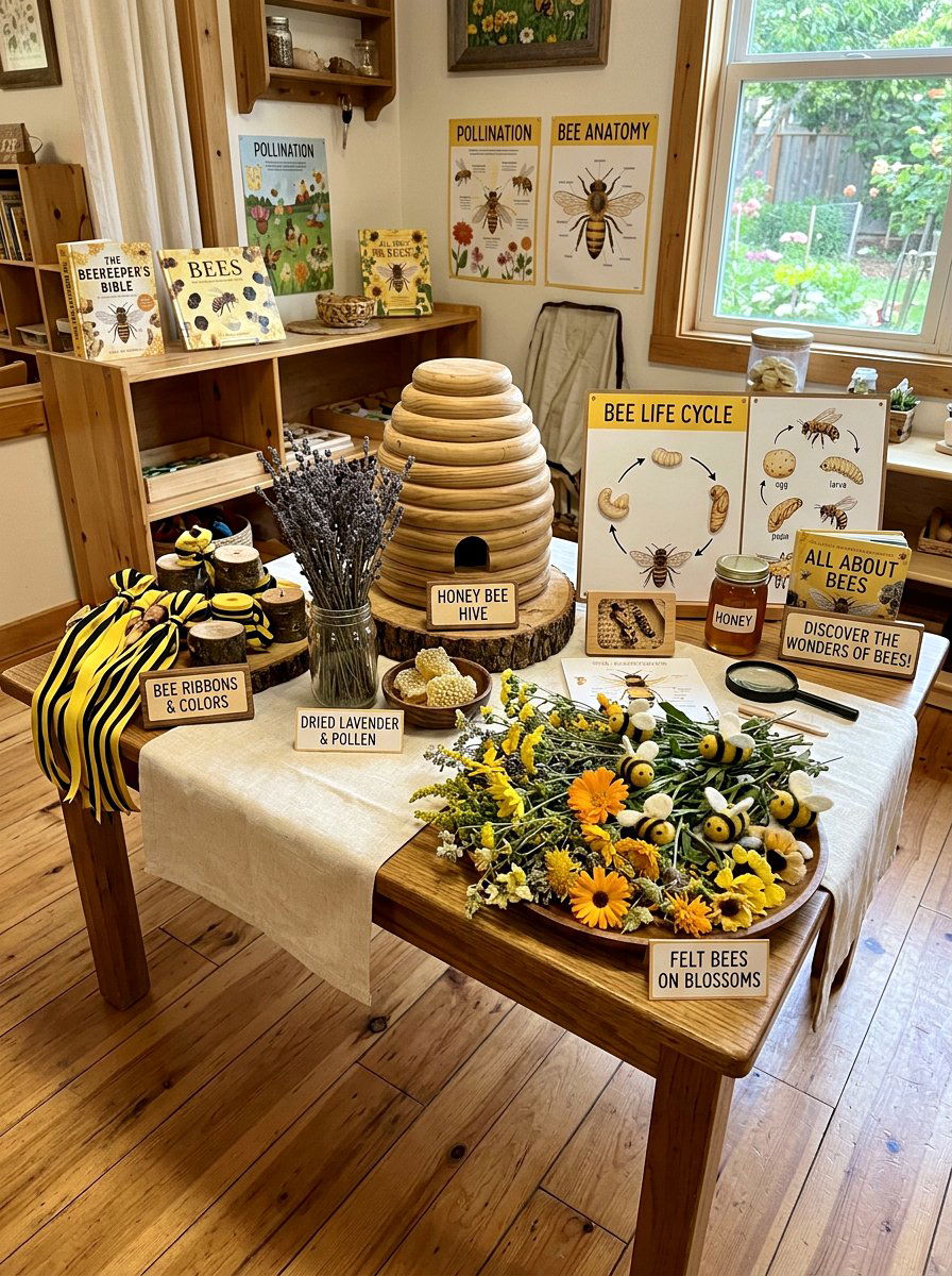 Honey Bee Nature Table - 25 Spring Nature Table Ideas for Kids