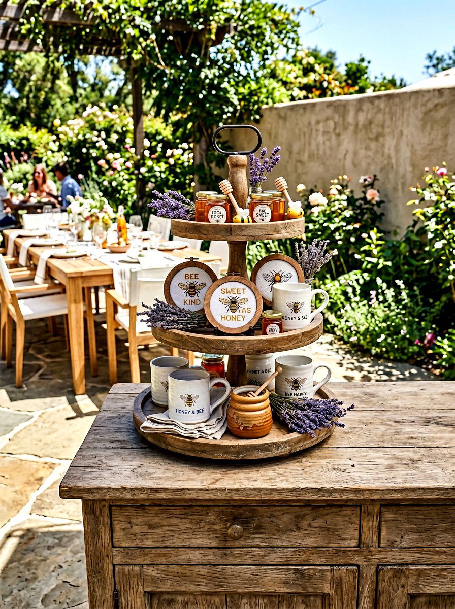 Honey Bee Tiered Tray - 25 Spring Cross Stitch Decor Ideas