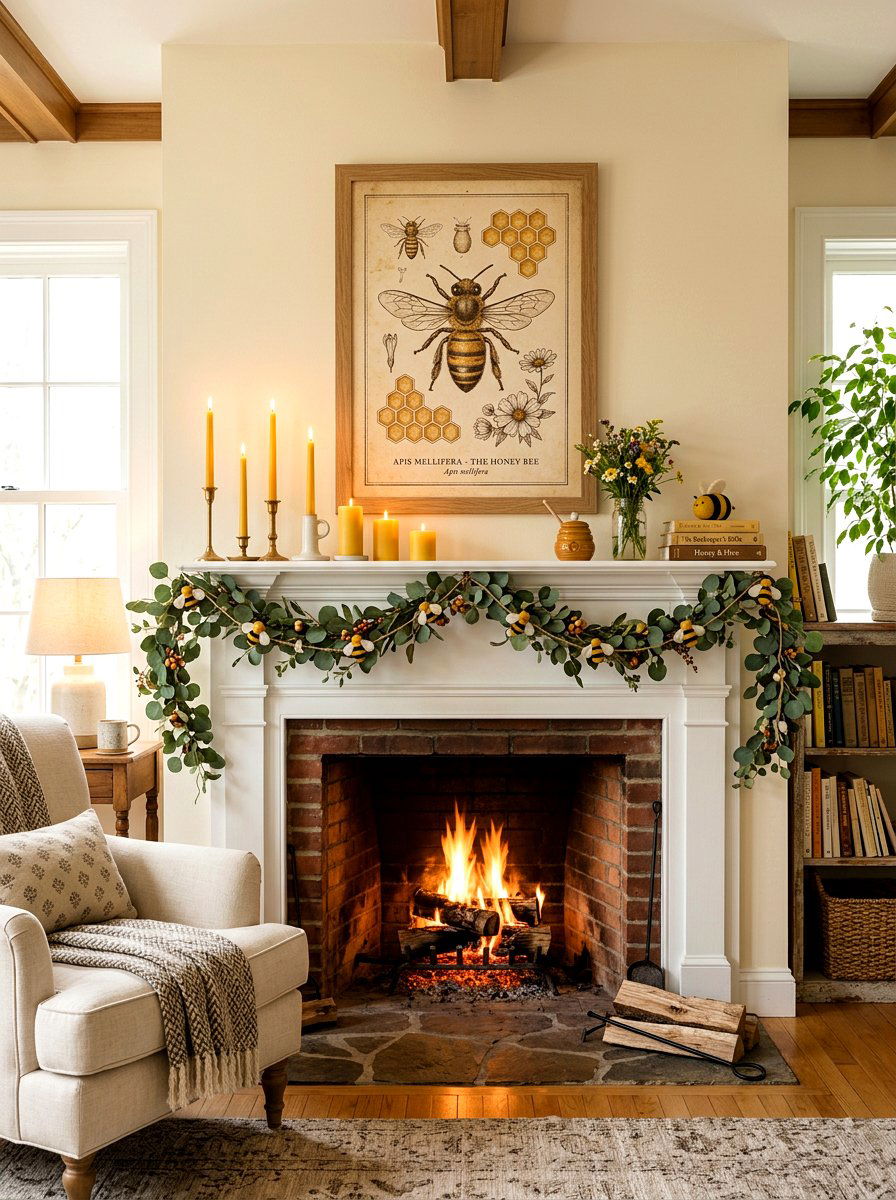 Honey bee fireplace mantel - 25 Spring Bee Decor Ideas