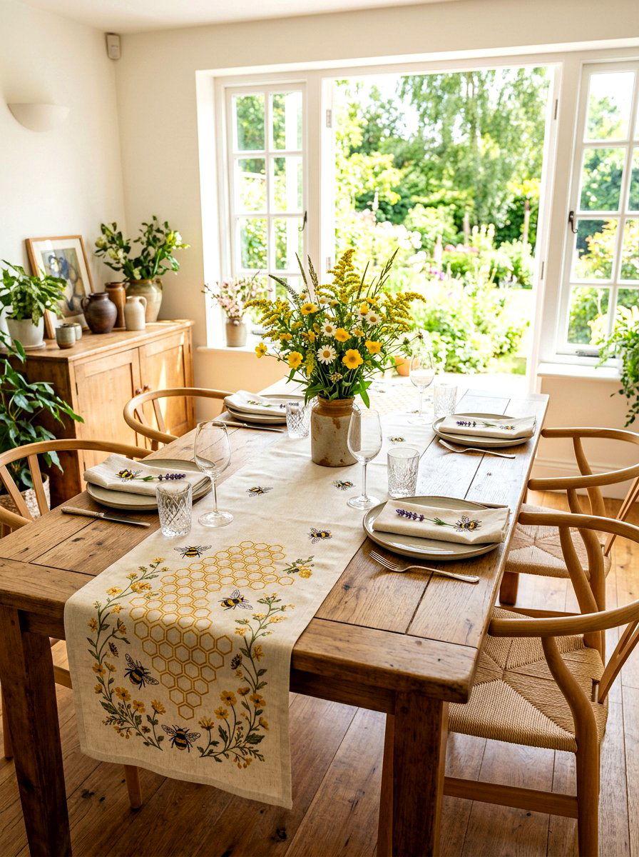 Honey bee table runner - 25 Spring Bee Decor Ideas