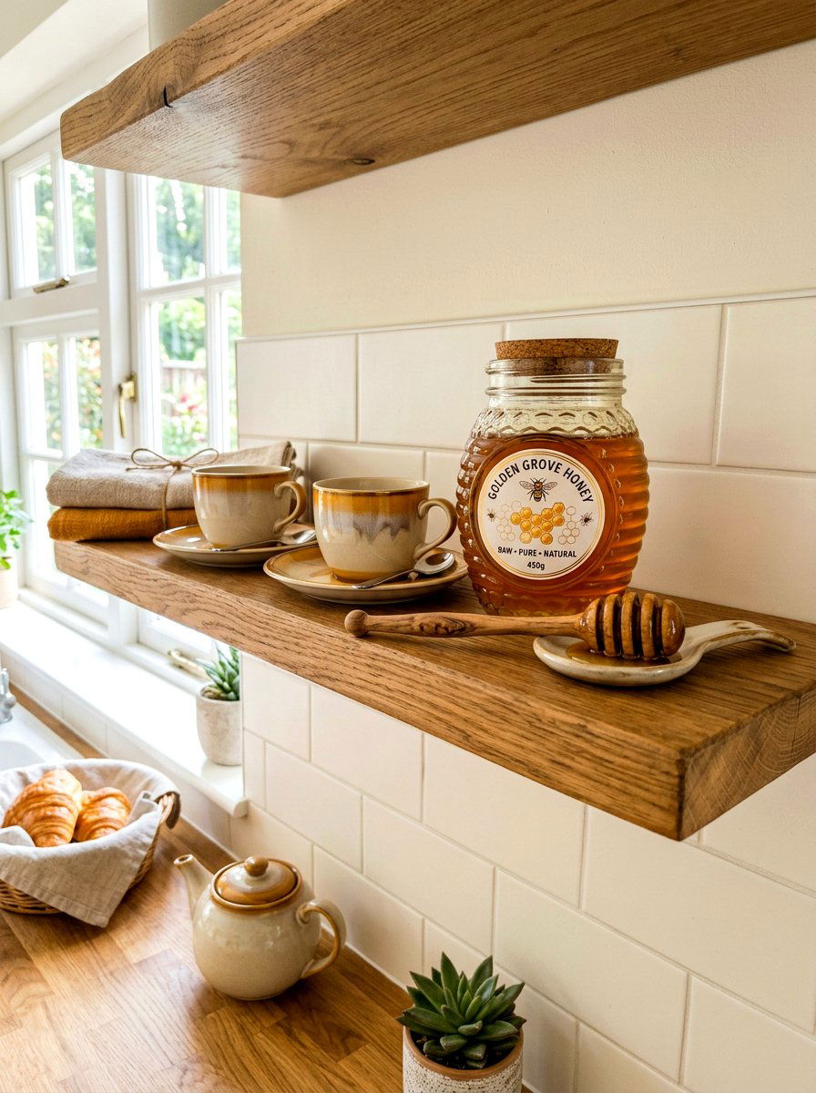 Honey jar and dipper - 25 Spring Kitchen Shelf Decor Ideas
